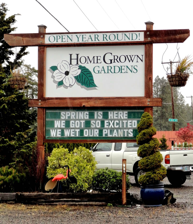 Entrance sign for Home Grown Gardens Nursery